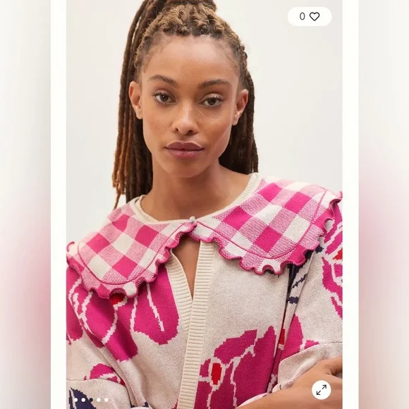 Anthropologie Bel Kazan Floral Gingham Removable Collared Duster Cardigan - Picture 4 of 15